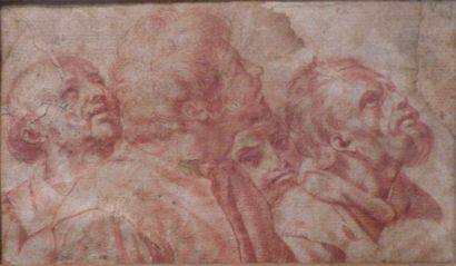 null Ecole italienne du XVIIe. Etude de têtes d’après les maîtres. Sanguine. 10 x...