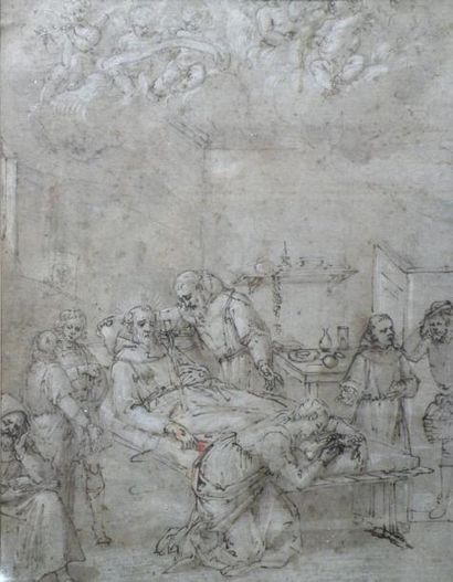 null Bernardo CASTELLO (1557-1629) (Attribué à) La mort de Saint François. Crayon...