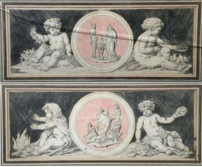 null Antoine-Denis CHAUDET (1763-1810) (Attribué à) Paire de projets de frises. Plume...