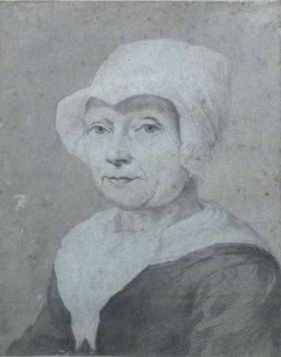 null Ecole du nord du XVIIIe Portrait de femme en buste. Crayon noir, lavis gris...