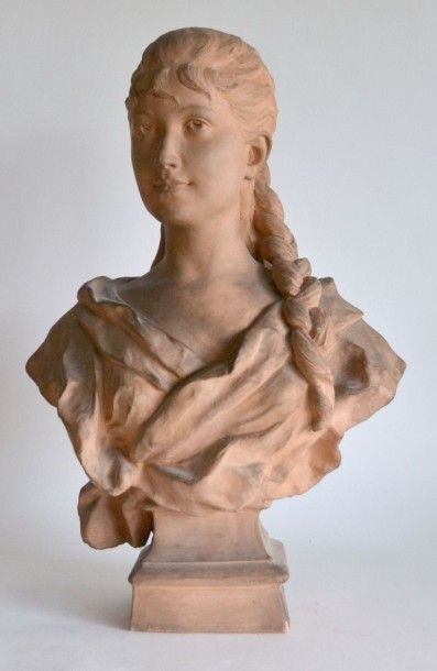 null Jules Félix COUTAN (1848-1939) Buste de jeune femme. Terre cuite signée. H....
