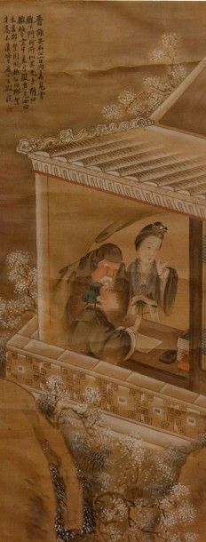 null CHINE - XIXe Peinture à l'encre et couleurs sur soie, représentant l'histoire...