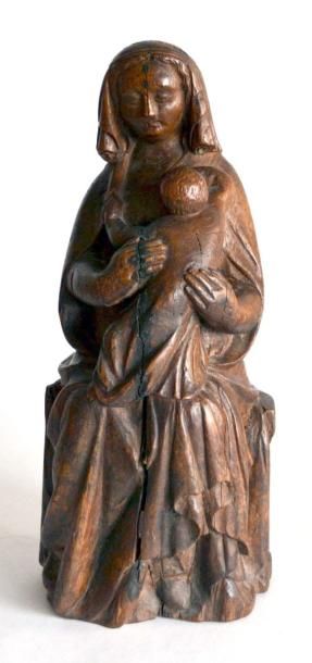 null VIERGE l'ENFANT en chêne sculpté. Travail ancien. H. 45 cm