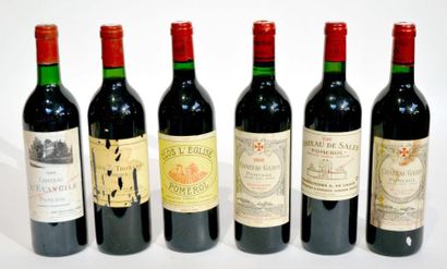 null Lot de 6 BLLES de Bordeaux Pomerol dont 2 BLLES de Château Gazin 1989 et 1995,...