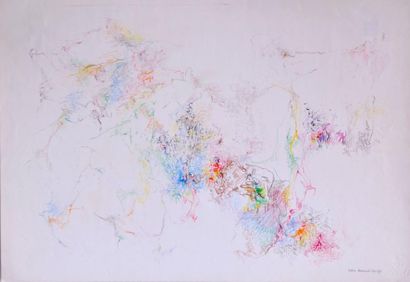 null Bernard SCHULTZE (1915-2005) Composition 4/41/58 Crayons de couleurs signé et...