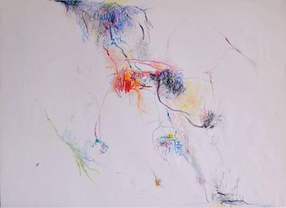 null Bernard SCHULTZE (1915-2005) Composition 7/9/58 Crayons de couleurs signé et...