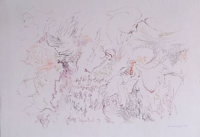null Bernard SCHULTZE (1915-2005) Composition 5/5/60 Crayons de couleurs signé et...