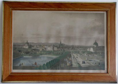 null CANALETTO (d'après) Vue de Vienne. Gravure rehaussée à l'aquarelle. 29 x 43...