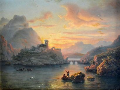 null Auguste Etienne Fr. MAYER (1805-1890) Pêcheurs en méditerranée auprès de ruines...