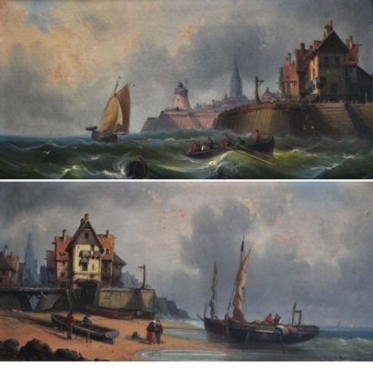 null Charles Euphrasie KUWASSEG (1833-1904) Le départ et le retour de pêche en Normandie....