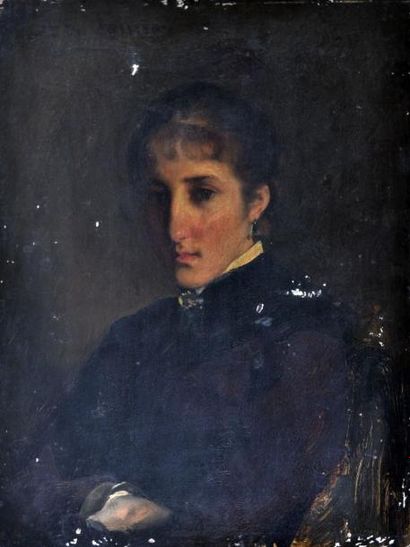 null DE LAUNAY, XIXe. Portrait de jeune femme. Huile sur panneau signée en haut à...