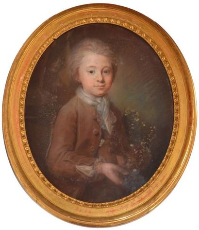 null Ecole française XIXe dans le goût du XVIIIe. Portrait d'enfant. Pastel à vue...