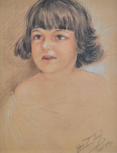 null Yves DIEY (1892-1984) portrait de fillette. pastel signé et daté octobre 1927....