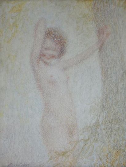 null Lucien BOULIER (1882-1963) Jeune femme nue auprès d'un arbre. Huile sur carton...