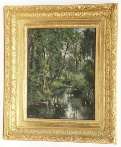 null Louis Victor WATELIN (1838-1907) Ruisseau ombragé. Huile sur toile signée en...