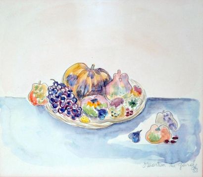 null MARTIN DU GARD, XXe Nature morte aux fruits. Aquarelle signée et datée 83 en...