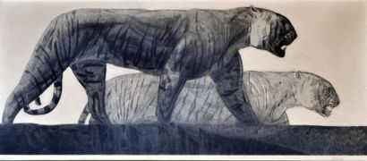 Paul JOUVE (1878-1973) (d'après) Deux tigres....