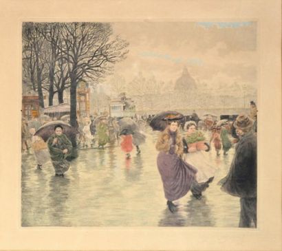 N. BERTRAND, fin XIXe. Rue parisienne animée...
