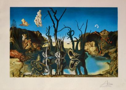 Salvador DALI (1904-1989). Paysage aux cygnes-éléphants....