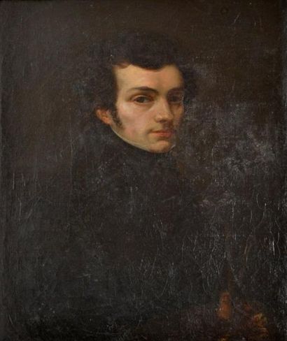 null Ecole FRANCAISE vers 1840 Portrait d'un peintre tenant sa palette Toile 31,5...