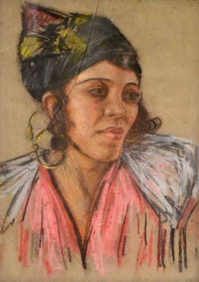 null Ecole orientaliste fin XIXe-début XXe Portrait de femme arabe. Pastel. (Petits...