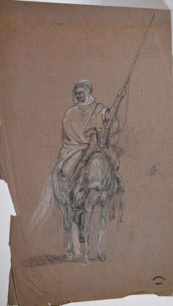 null Georges WASHINGTON (1827-1910) Etude de cavalier arabe. Fusain et rehauts de...