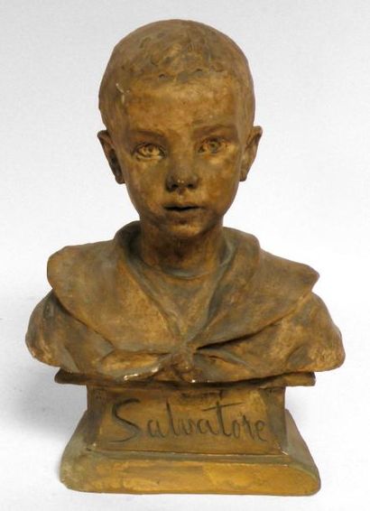 null Antoinette VALLGREN (1858-1911) Buste, d'enfant, Salvatore, 1892. Terre cuite...
