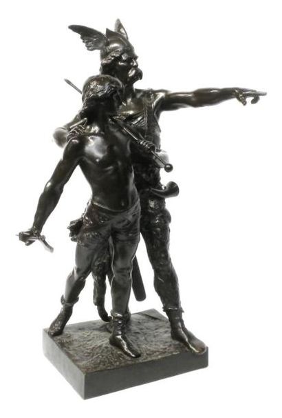 null Emile LAPORTE (1858-1907). Groupe de guerriers gaulois. Bronze à patine brune...