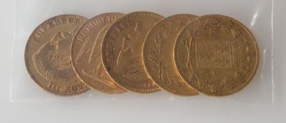 CINQ PIECES de 20 francs or: quatre Napoléon...