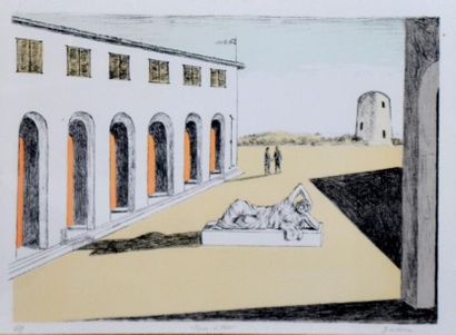 null Giorgio DE CHIRICO (1888-1978). Piazza d'Italia. Lithographie en couleurs numérotée...