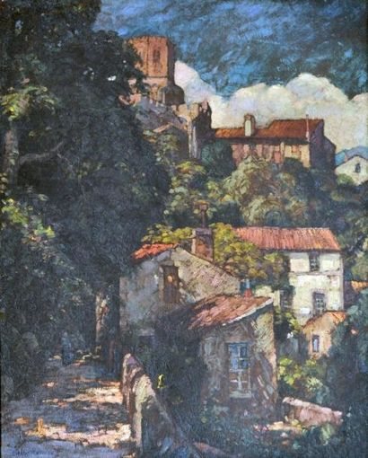 null Harry B. LACHMAN (1886-1974) Rue ombragée de village du Midi. Huile sur toile...