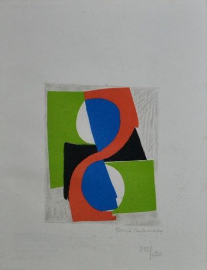 null Sonia DELAUNAY (1885-1979) Composition géométrique. Lithographie en couleurs...