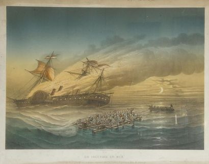 null Louis LEBRETON (1818-1866) Incendie en mer du Great Eastern, premier bateau...
