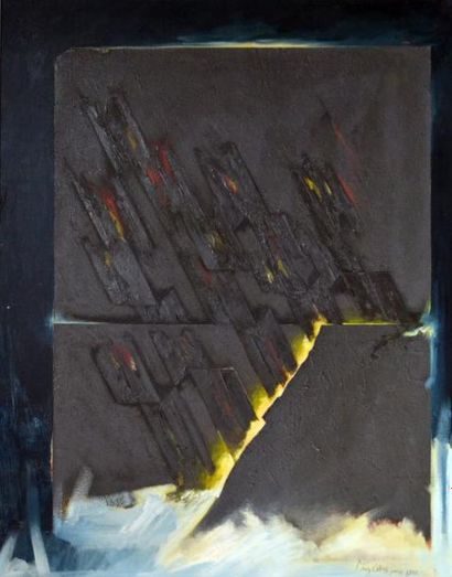 null Pérez CELIS (1939-2008) Composition, fracture jaune, 1982. Huile sur toile signée...