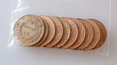 null DIX PIECES de 20 francs: 6 Marianne, une Charles X, une Napoléon Empereur 1811,...