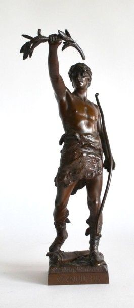 null Eugène MARIOTON (1854-1933). Vainqueur. Épreuve en bronze à patine brune, signé...