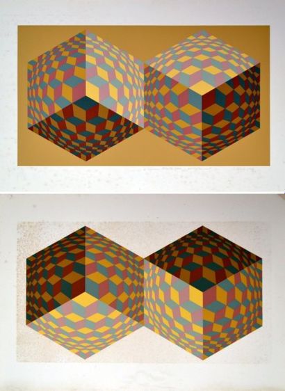 Victor VASARELY (1906 - 1997) Deux cubes....