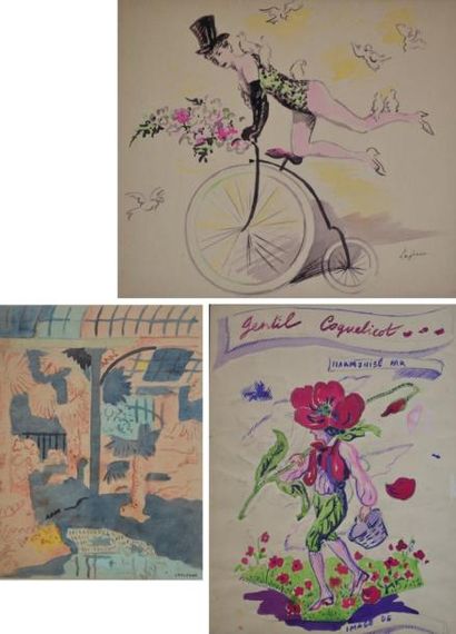 null Jean-François LAGLENNE (1899-1962) Trois études. trois aquarelle signées. 33...