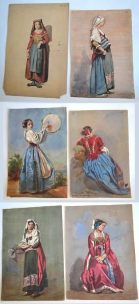 null Juliette DESGRANGES, milieu du XIXe. Etudes de de femmes italienne en costume....