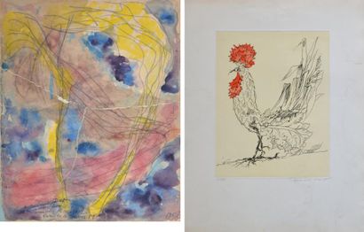 null Nejad DEVRIM (1923-c.1995) Composition abstraite. Aquarelle et fusain signé...