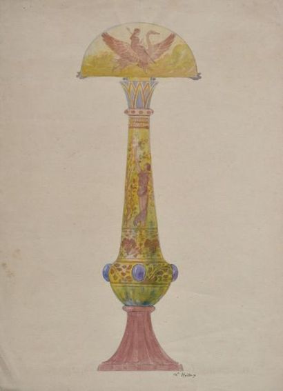L. HERTAUX, vers 1900. Projet de lampe de...