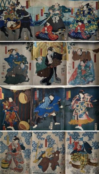 null JAPON - XIXe Utagawa KUNISADA (1786-1865) et Utagawa KUNIYOSHI (1798-1861) Ensemble...