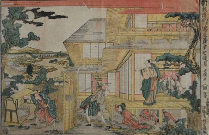 null JAPON - Katsushika HOKUSAI (1760-1849) Oban yoko-e de la série "Shinpan uki-e...