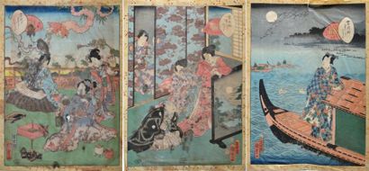 null JAPON - XIXe siècle Lot d'environ 45 estampes représentant des acteurs, des...