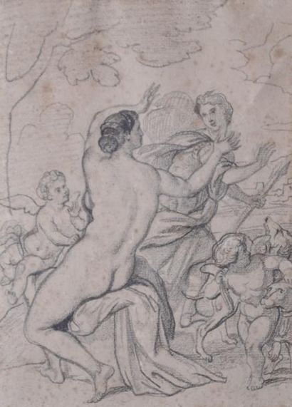 null Achille DEVÉRIA (1800-1857) Etude de scène mythologique. Fusain, portant au...