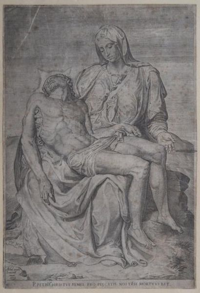 null Augustin CARRACHE (1557-1602)-MICHEL-ANGE (1475-1564). Piéta. Gravure à l'eau...