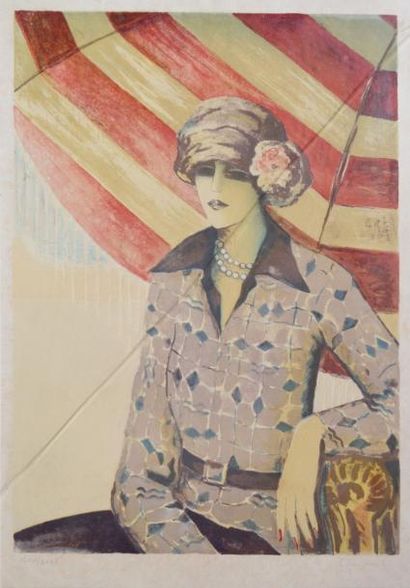 null Jean-Pierre CASSIGNEUL (1935) Femme au parasol. Lithographie en couleurs signée...