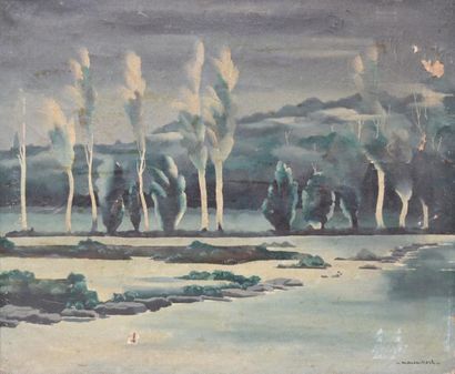 null Jean MAREMBERT (1900-1970) Paysage de lac. Huile sur toile signée en bas à droite;...