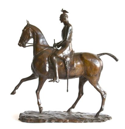 null Fred VOELCKERLING (1872-?) Officier de uhlan à cheval. Bronze à patine brune....