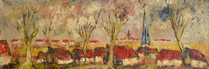 null Henry Maurice D'ANTY (1910-1998) Village aux toits rouges. Huile sur toile signée...